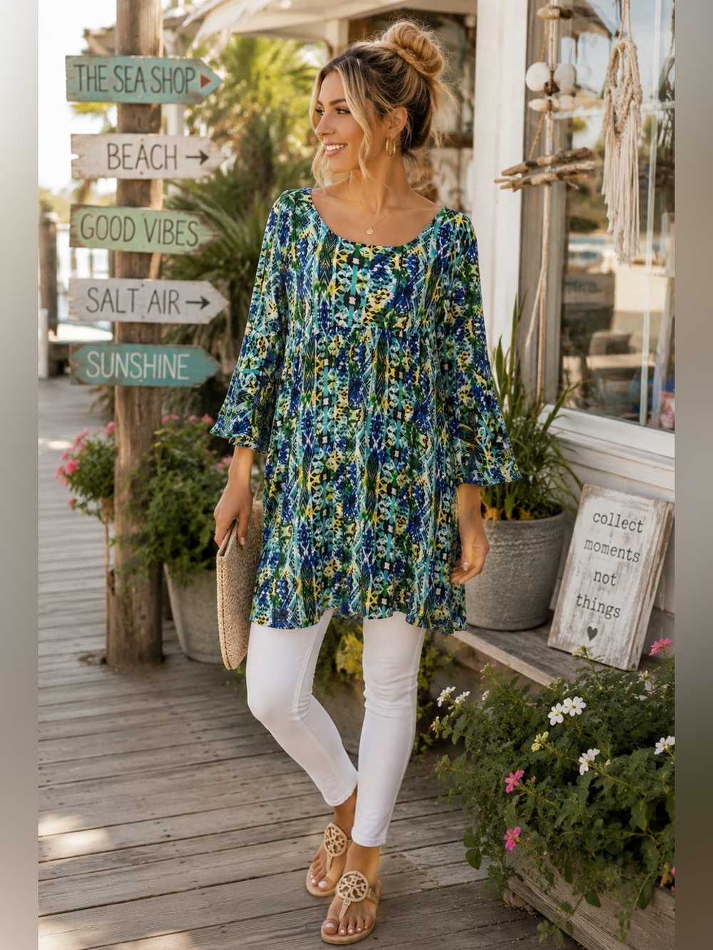 Myth Boho Tunic Dress Cover Up Bell Sleeve Strappy Back Rayon Large